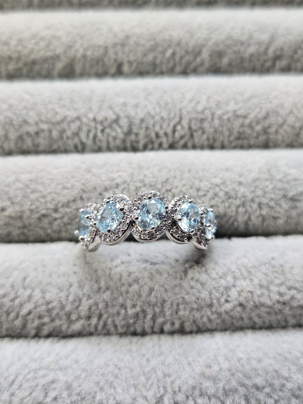 Size 7 Blue Topaz Rhodium Plated Bomb Party Ring